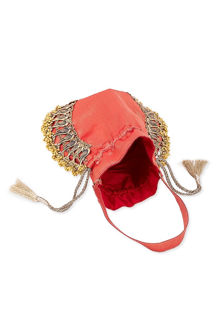 Red Silk Metallic Moor Embellished Potli by 5 Elements at Pernia's Pop Up Shop