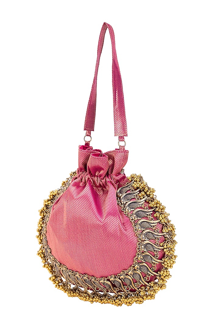 Purple Silk Metallic Moor Embellished Potli by 5 Elements at Pernia's Pop Up Shop
