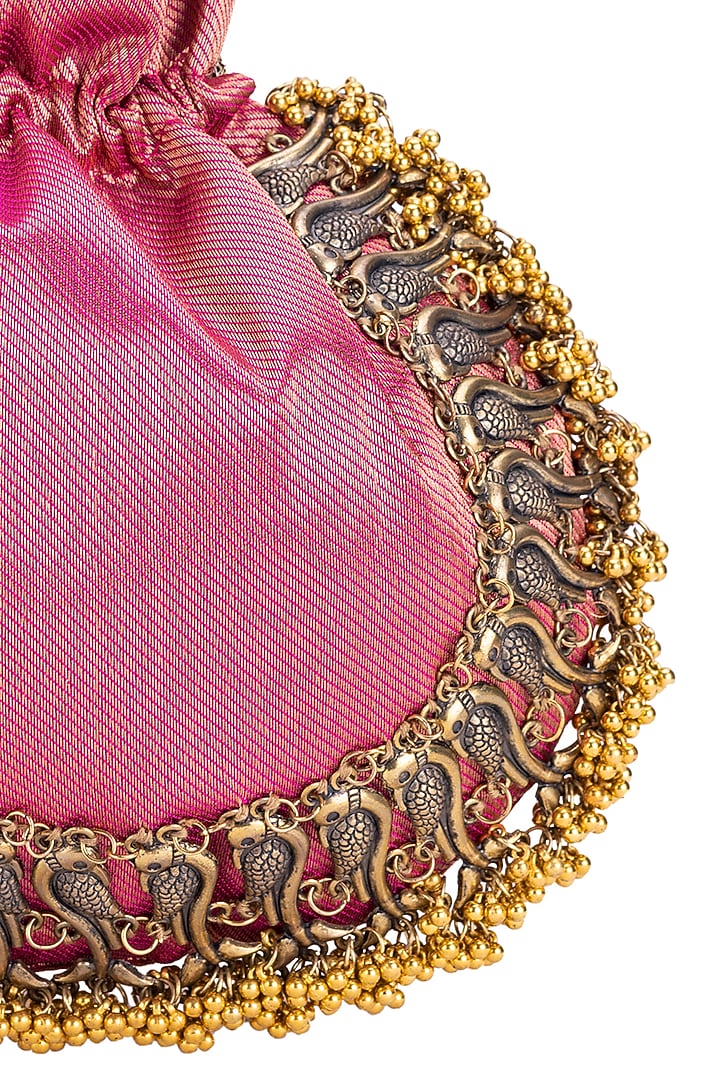 Purple Silk Metallic Moor Embellished Potli by 5 Elements at Pernia's Pop Up Shop
