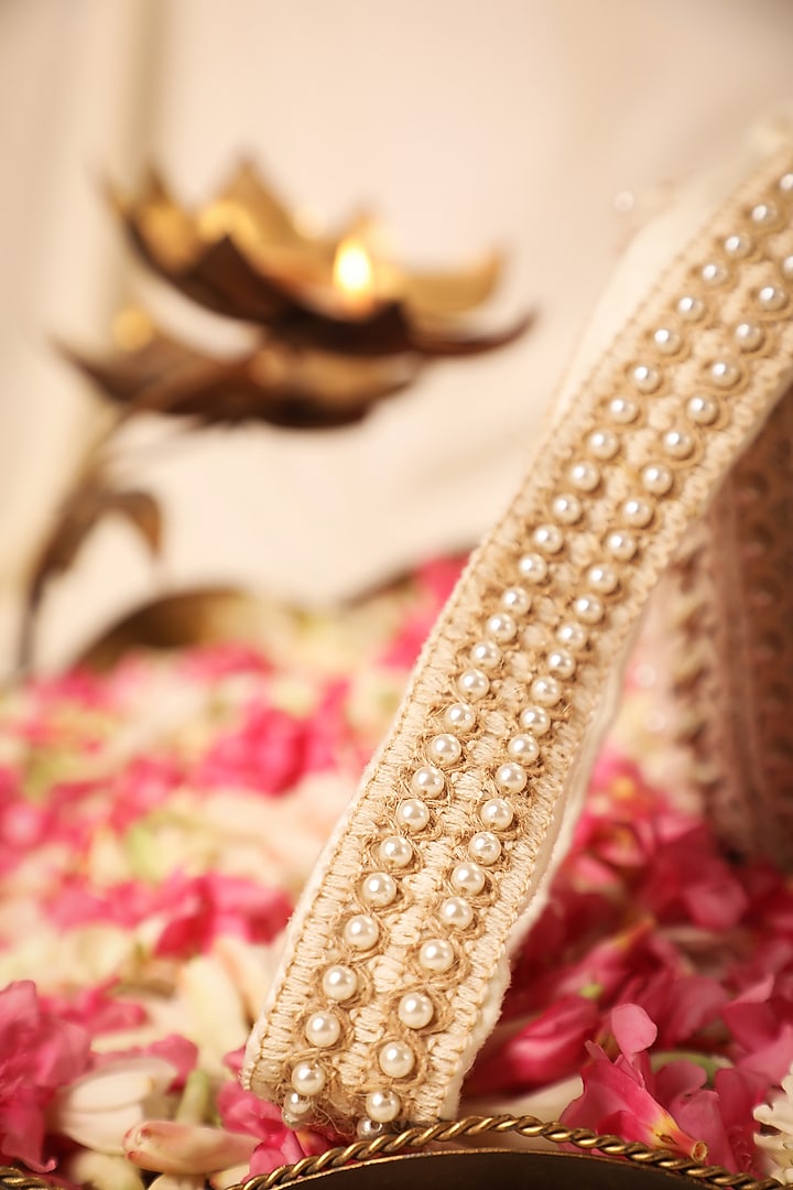 White Silk Stone Embellished Potli by 5 Elements at Pernia's Pop Up Shop