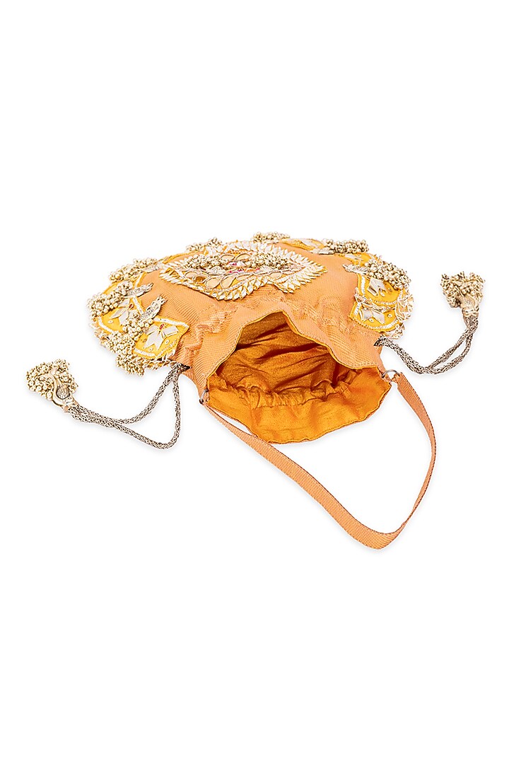 Orange Silk Gota Hand Embroidered Potli by 5 Elements at Pernia's Pop Up Shop