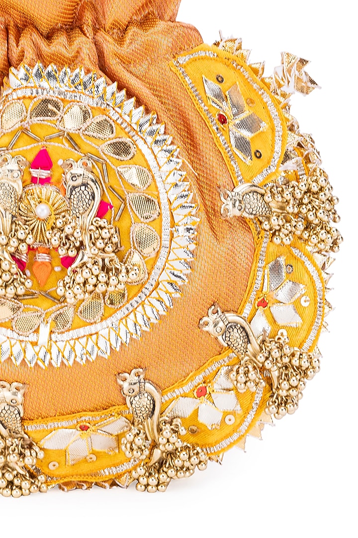 Orange Silk Gota Hand Embroidered Potli by 5 Elements at Pernia's Pop Up Shop