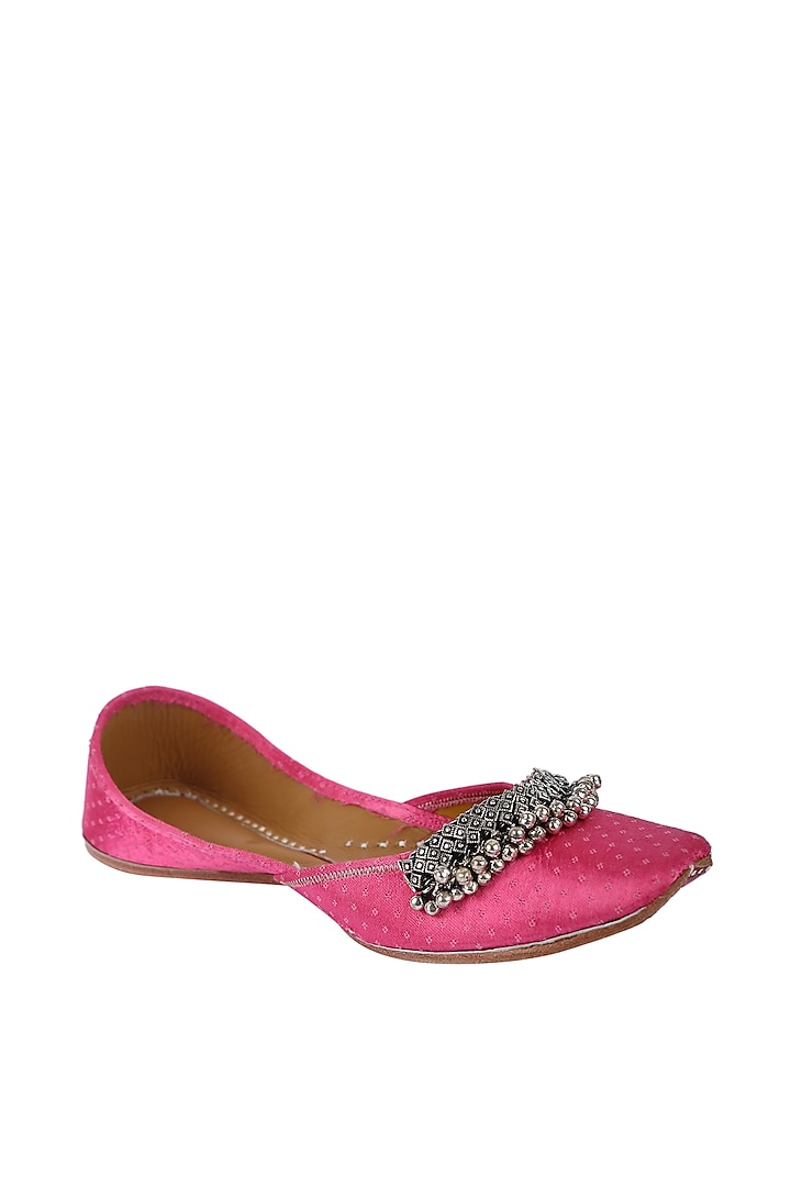 Pink Leather Juttis With Ghungroos by 5 Elements