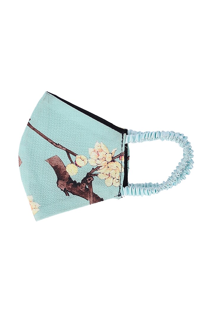 Light Mint Double Layered Floral Printed Mask by 5 Elements at Pernia's Pop Up Shop
