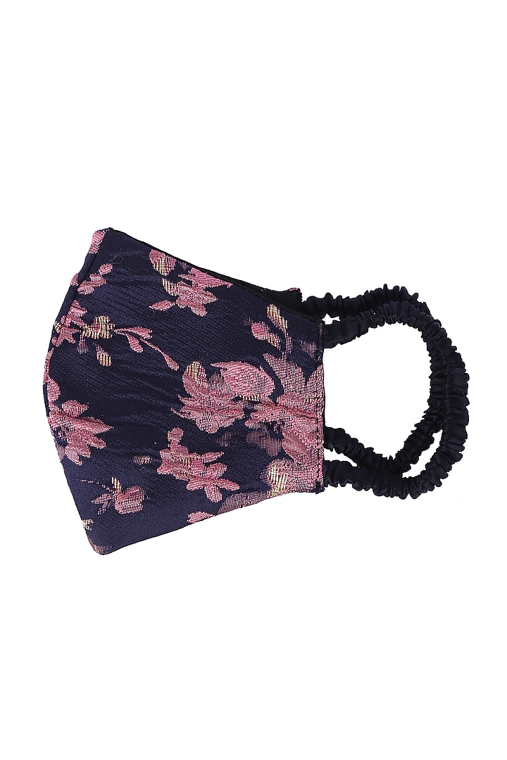 Dark Blue Double Layered Floral Printed Mask by 5 Elements at Pernia's Pop Up Shop