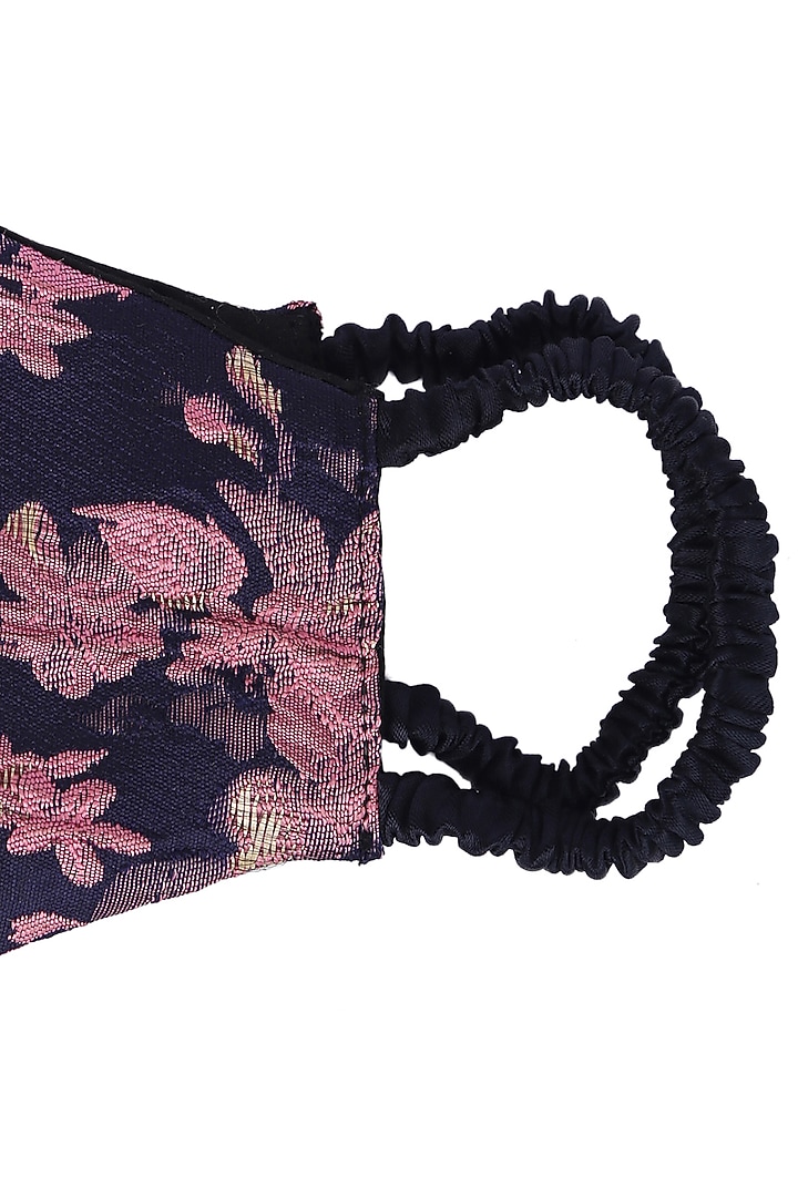Dark Blue Double Layered Floral Printed Mask by 5 Elements at Pernia's Pop Up Shop