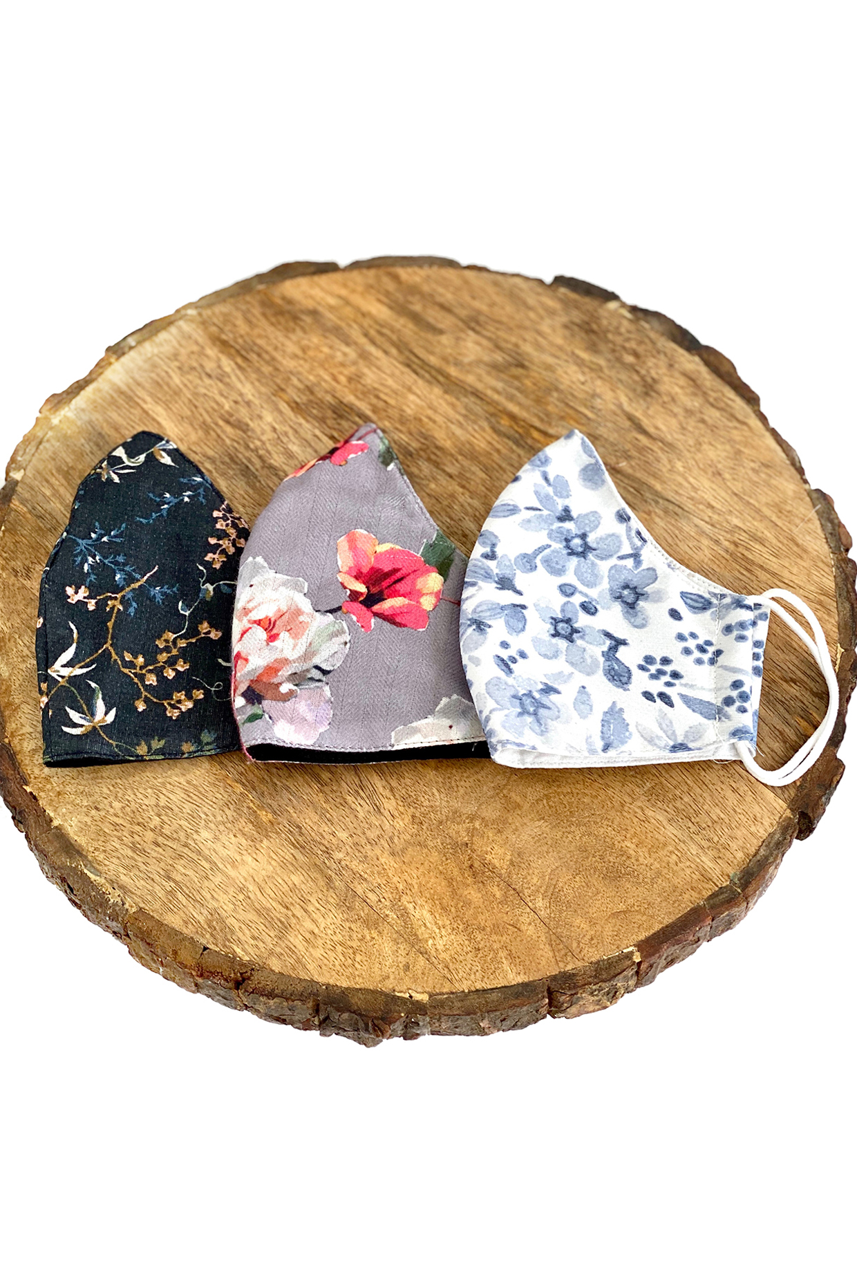 Multi Colored Reusable Floral Printed Masks (Set Of 3) by 5 Elements