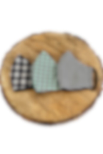 Multi Colored Double Layered Conical Printed Masks (Set Of 3) by 5 Elements at Pernia's Pop Up Shop