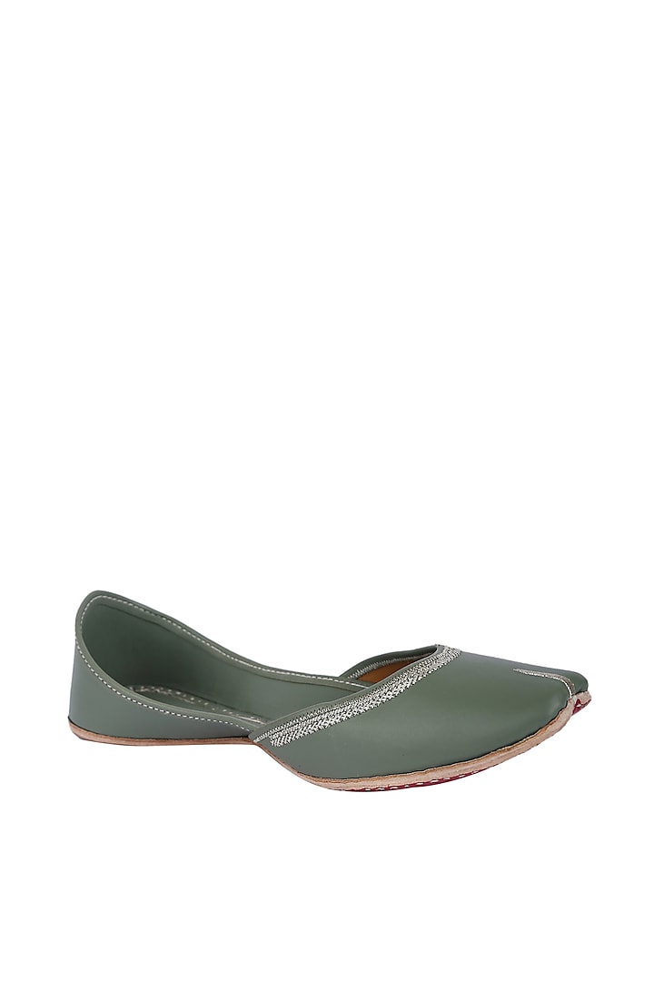 Green Faux Leather Juttis by 5 Elements
