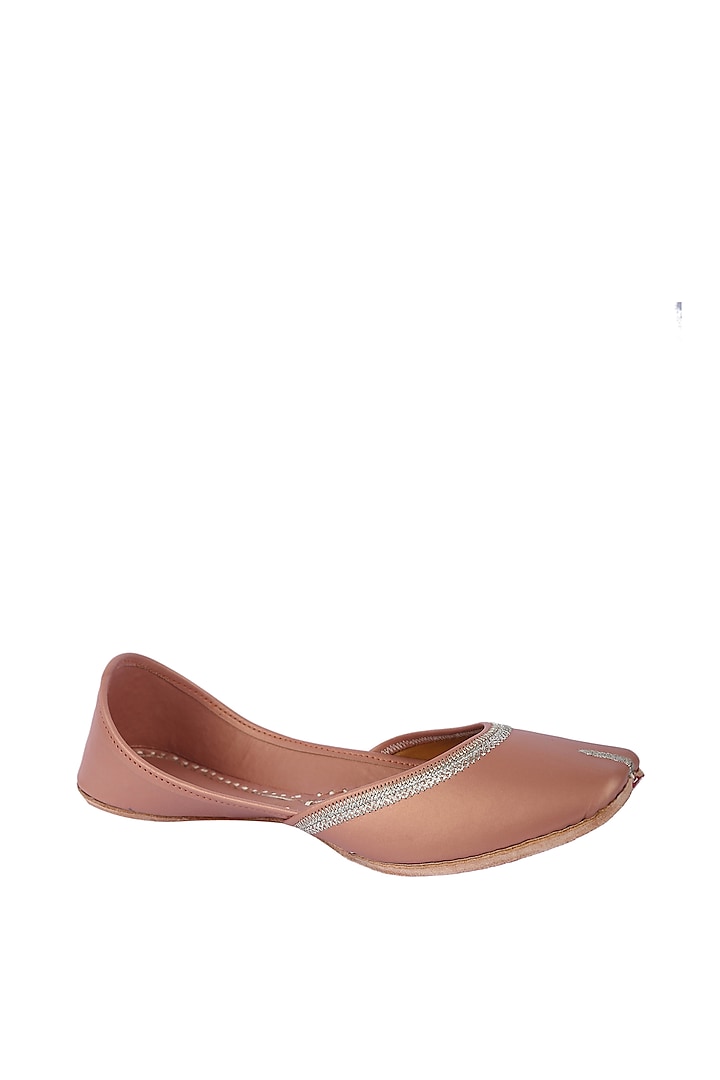 Metallic Dull Pink Faux Leather Juttis by 5 Elements
