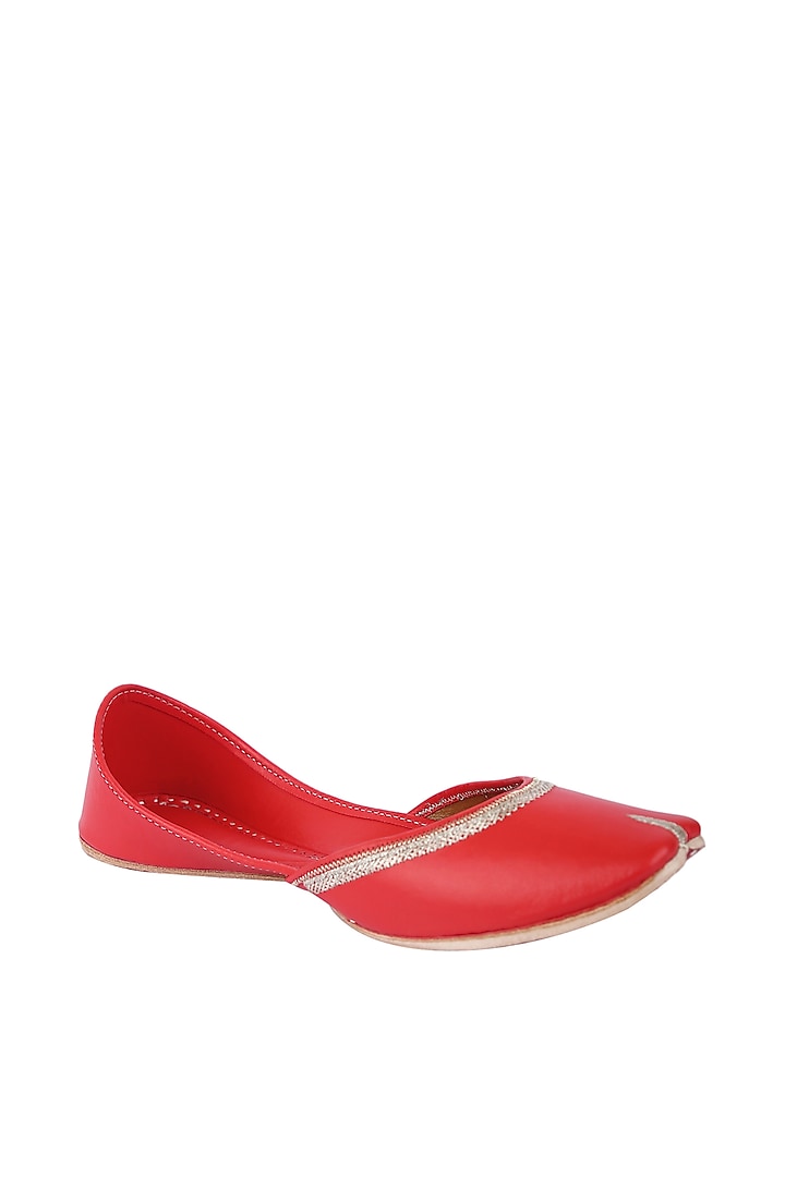 Red Faux Leather Juttis by 5 Elements