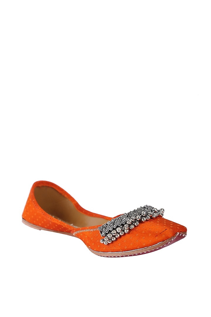 Orange Leather Juttis With Ghungroos by 5 Elements