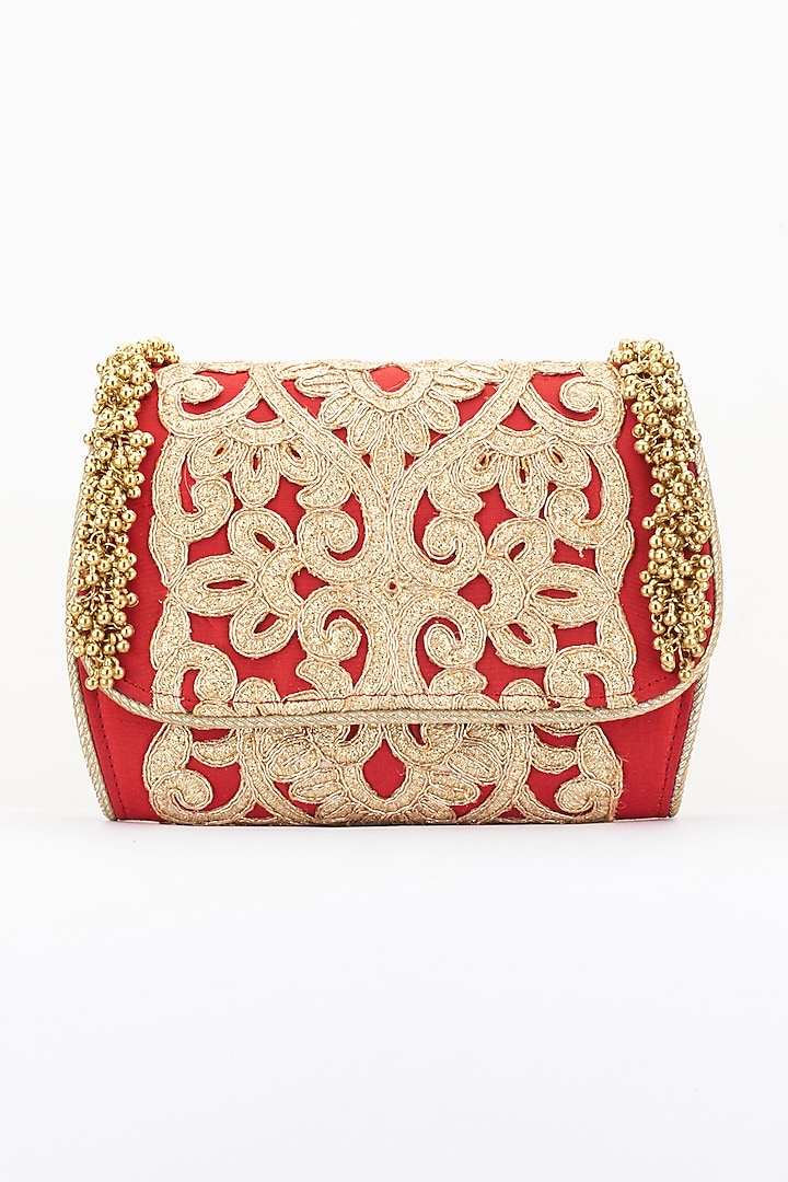 Beige Embellished Handcrafted Clutch by 5 Elements