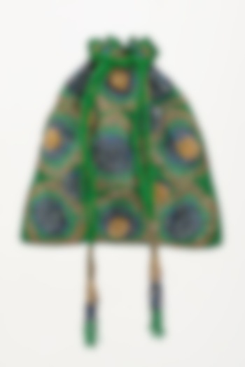 Green Floral Embroidered Potli by 5 Elements