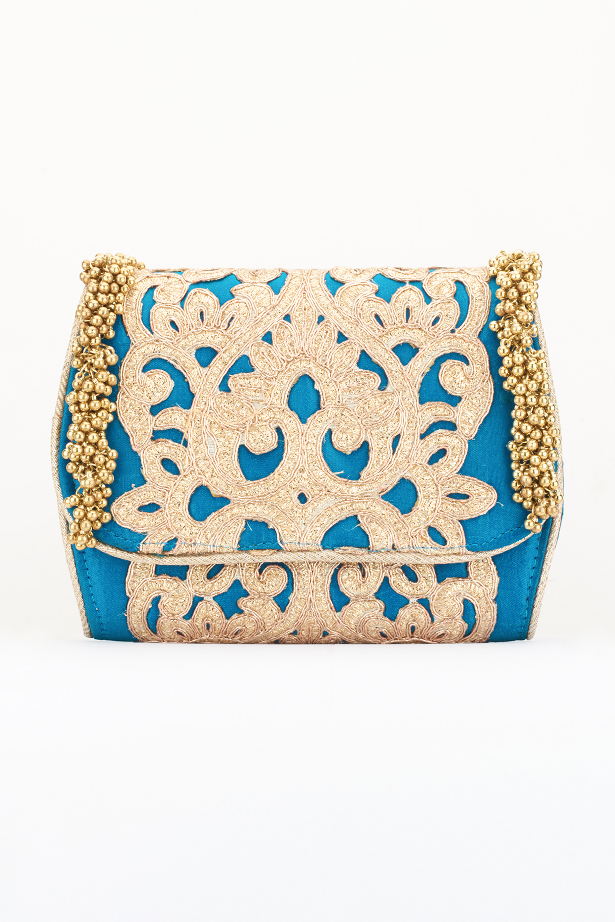 Blue Embellished Handcrafted Clutch by 5 Elements at Pernia's Pop Up Shop