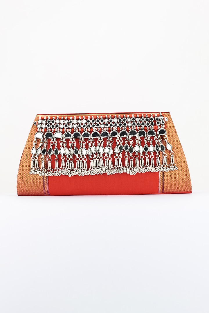 Red Peacock Embellished Handcrafted Clutch by 5 Elements