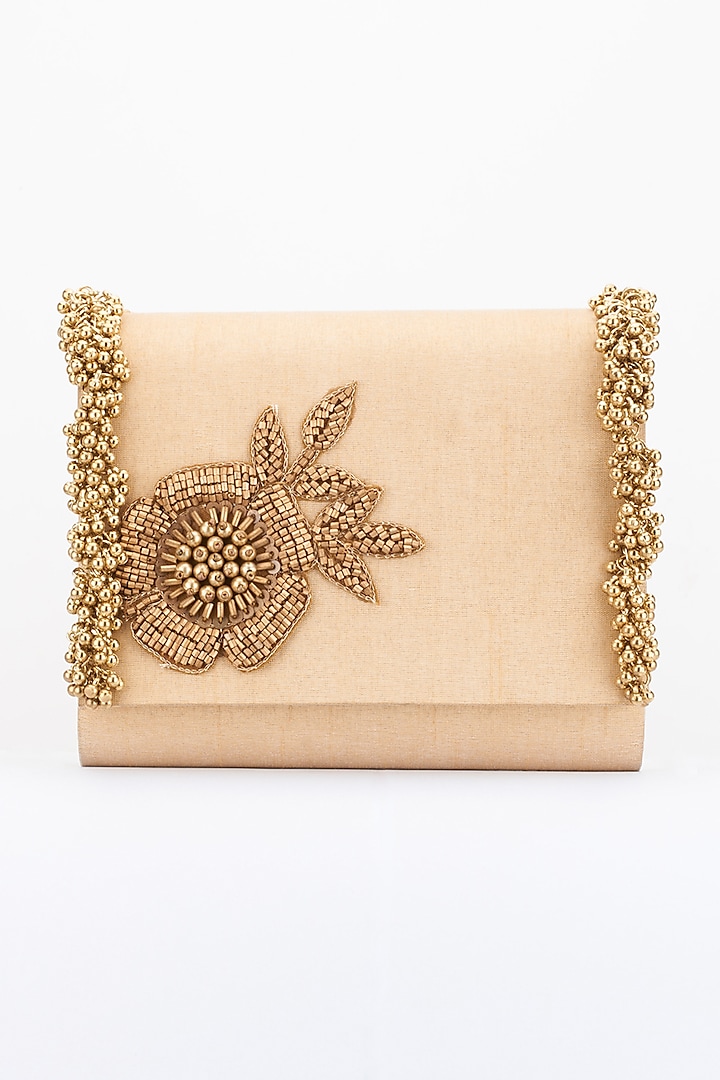 Beige Ghungroo Embellished Clutch by 5 Elements