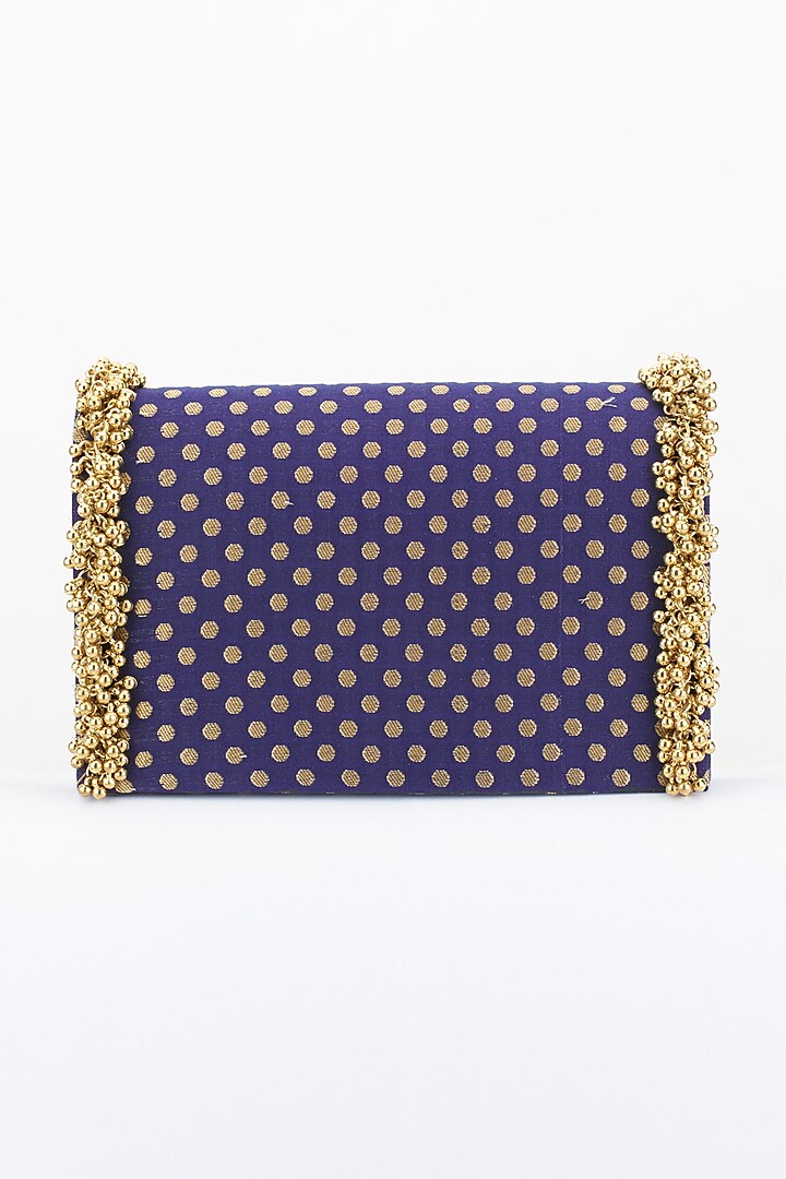 Blue Clutch With Ghungroo Embellishments by 5 Elements