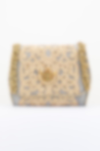 Grey Zari Embellished Handcrafted Clutch by 5 Elements