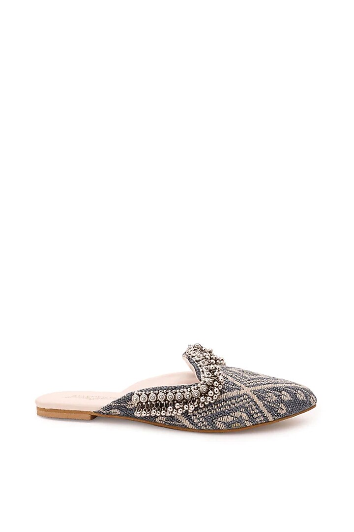 Grey Embellished Mules by 5 Elements at Pernia's Pop Up Shop