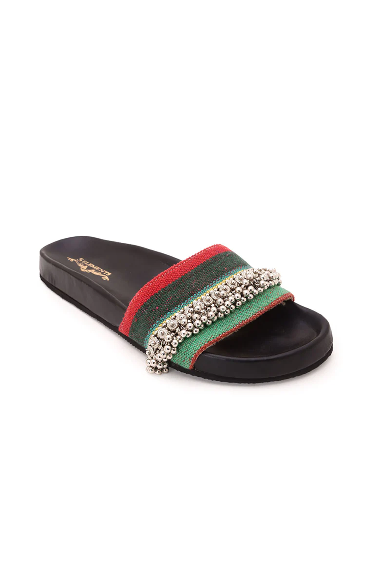 Black Ghunghroo Embellished Sliders by 5 Elements at Pernia's Pop Up Shop