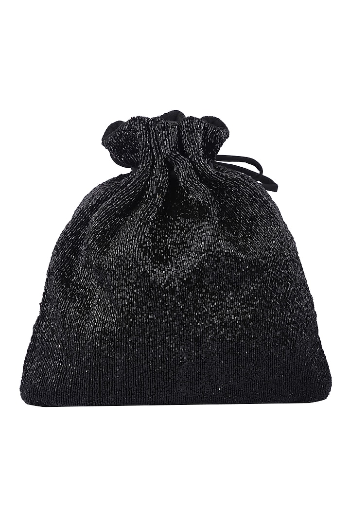 Black Embroidered Handcrafted Potli by 5 Elements at Pernia's Pop Up Shop