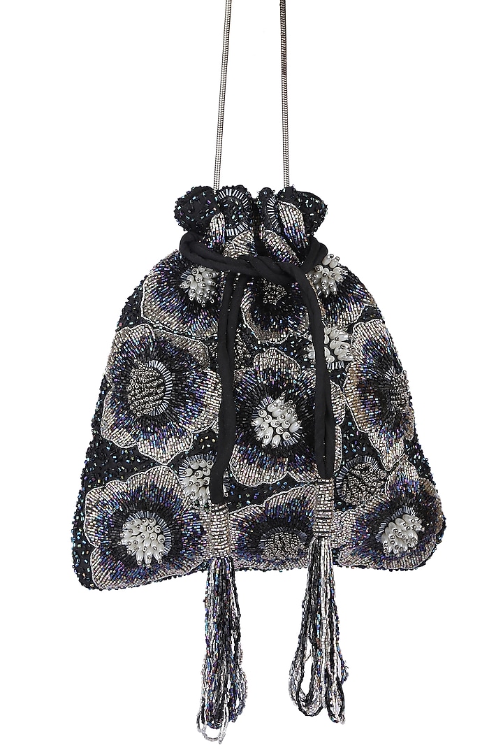 Black Sequins Embroidered Potli by 5 Elements at Pernia's Pop Up Shop
