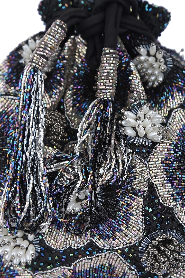 Black Sequins Embroidered Potli by 5 Elements at Pernia's Pop Up Shop