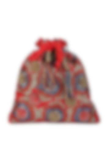 Red Floral Embroidered Potli by 5 Elements