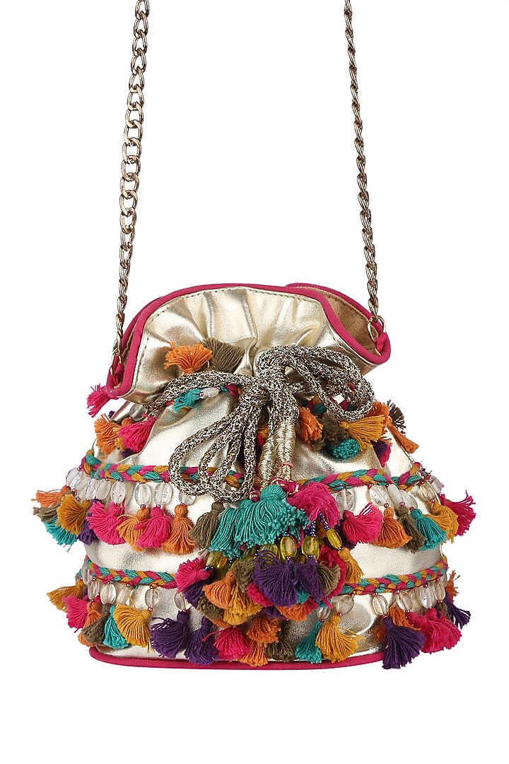 Multi Colored Tasseled Potli by 5 Elements at Pernia's Pop Up Shop