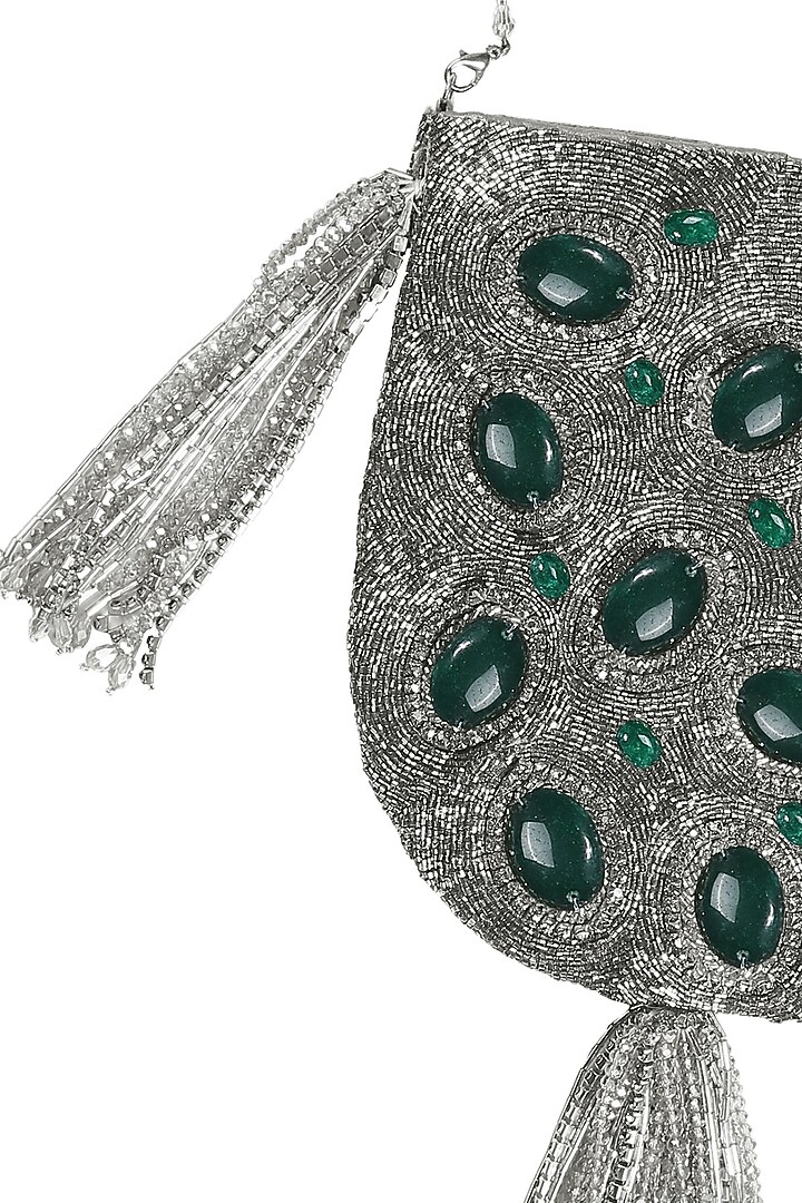 Silver Embellished Handcrafted Potli by 5 Elements at Pernia's Pop Up Shop