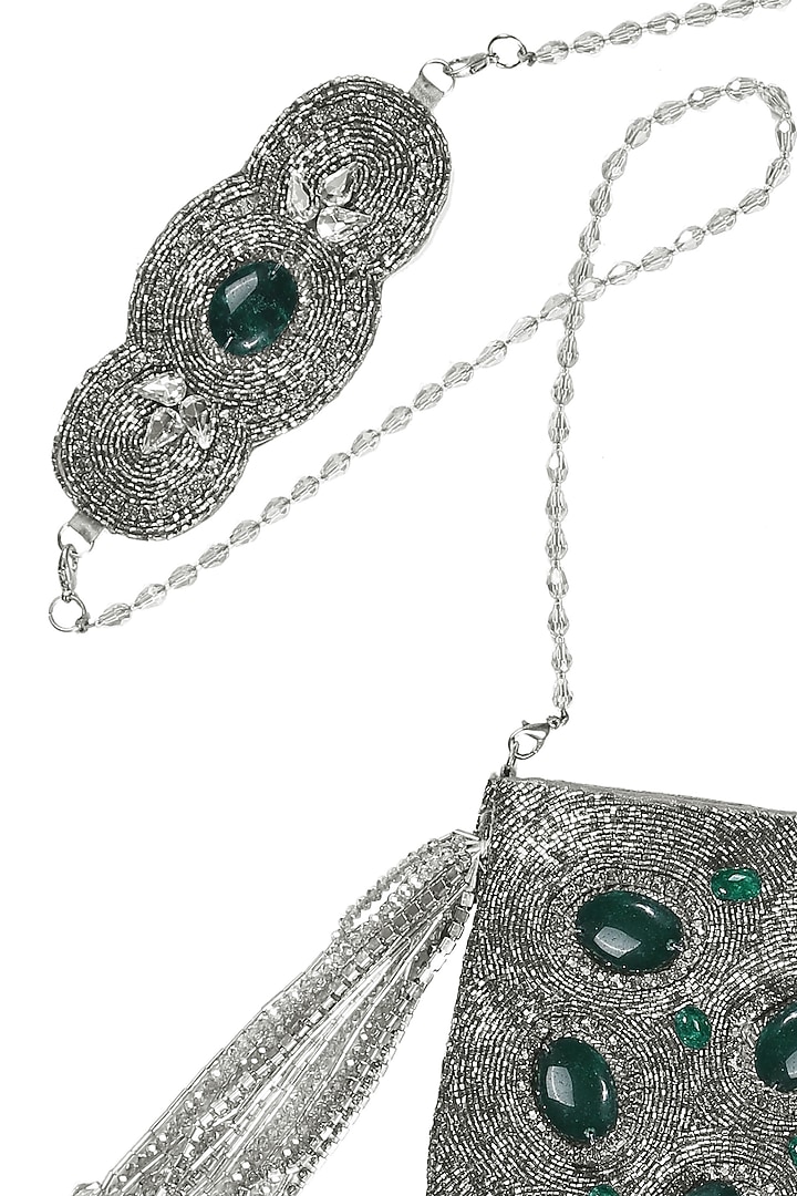 Silver Embellished Handcrafted Potli by 5 Elements at Pernia's Pop Up Shop