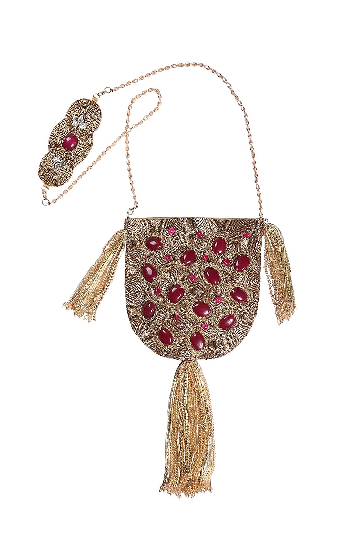 Gold Embellished Handcrafted Potli by 5 Elements at Pernia's Pop Up Shop