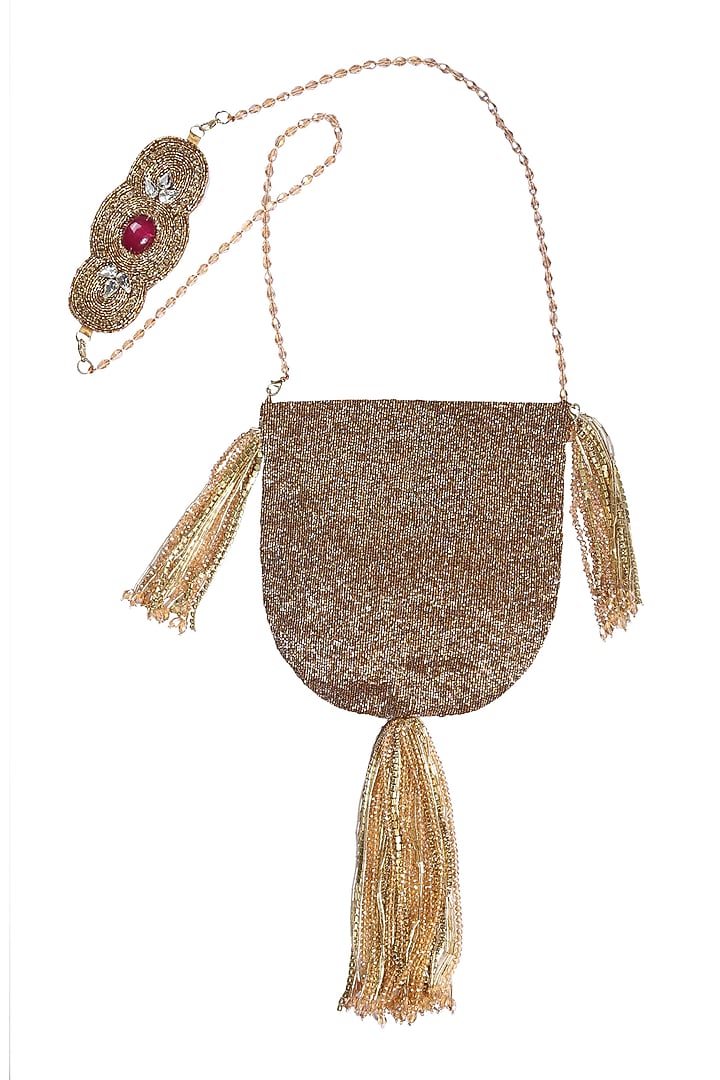 Gold Embellished Handcrafted Potli by 5 Elements at Pernia's Pop Up Shop