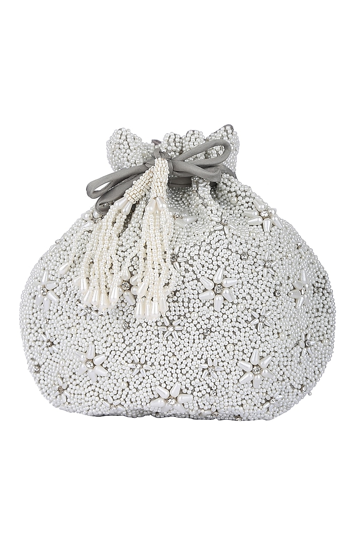 White Handcrafted Embellished Potli by 5 Elements