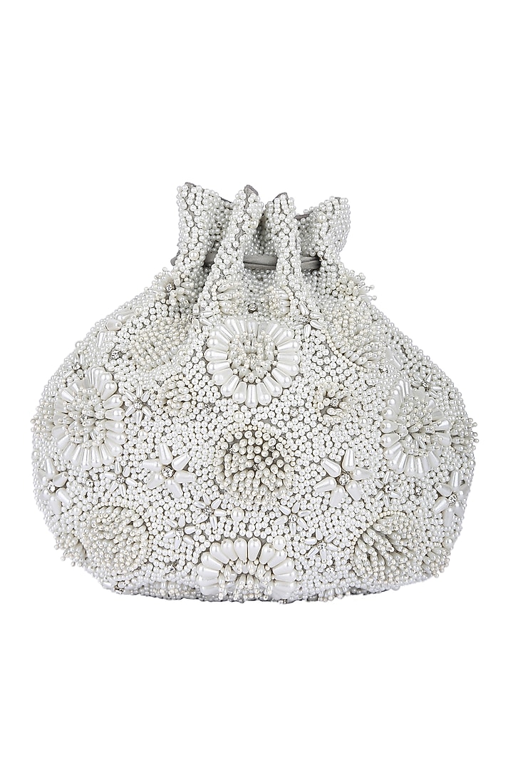 White Handcrafted Embellished Potli by 5 Elements at Pernia's Pop Up Shop