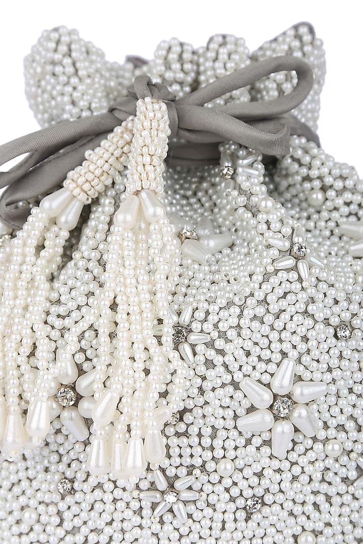 White Handcrafted Embellished Potli by 5 Elements at Pernia's Pop Up Shop