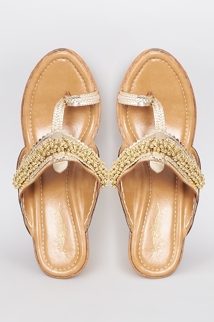 Gold Handcrafted Wedges With Embellishments by 5 Elements at Pernia's Pop Up Shop