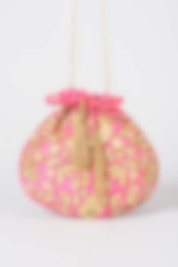 Pink Floral Motifs Embellished Potli by 5 Elements at Pernia's Pop Up Shop