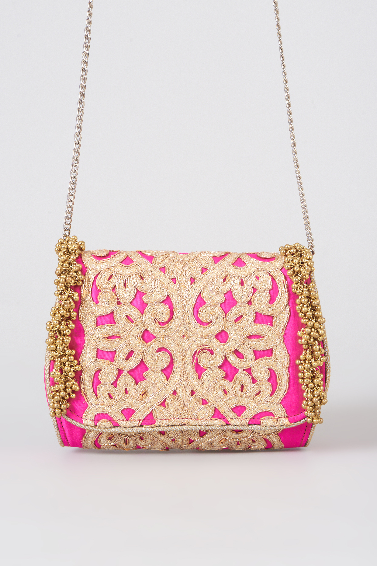 Pink Zari Embellished Clutch by 5 Elements at Pernia's Pop Up Shop