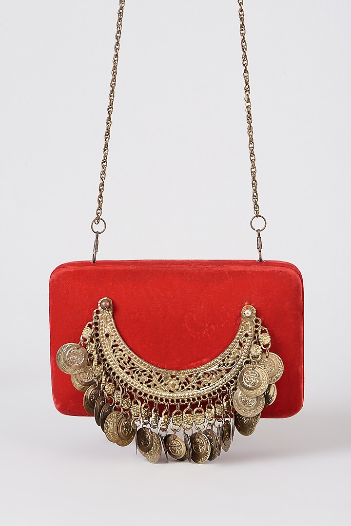Red Ghungroo Embellished Clutch by 5 Elements