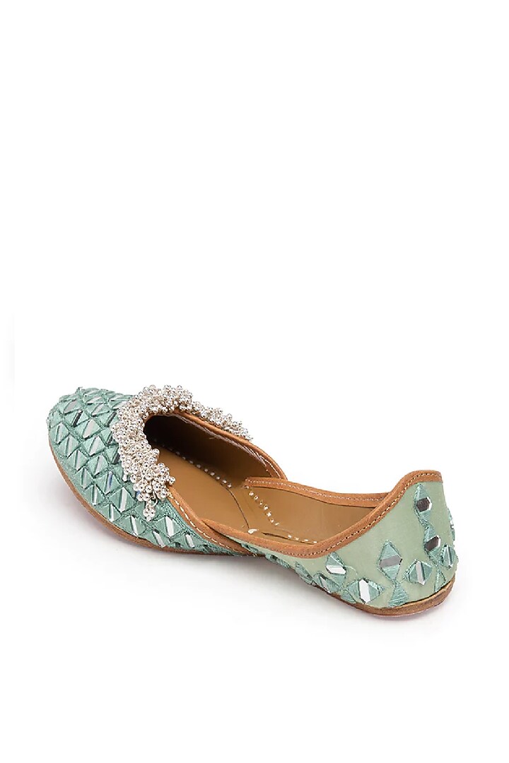Mint Mirror Embellished Juttis by 5 Elements at Pernia's Pop Up Shop