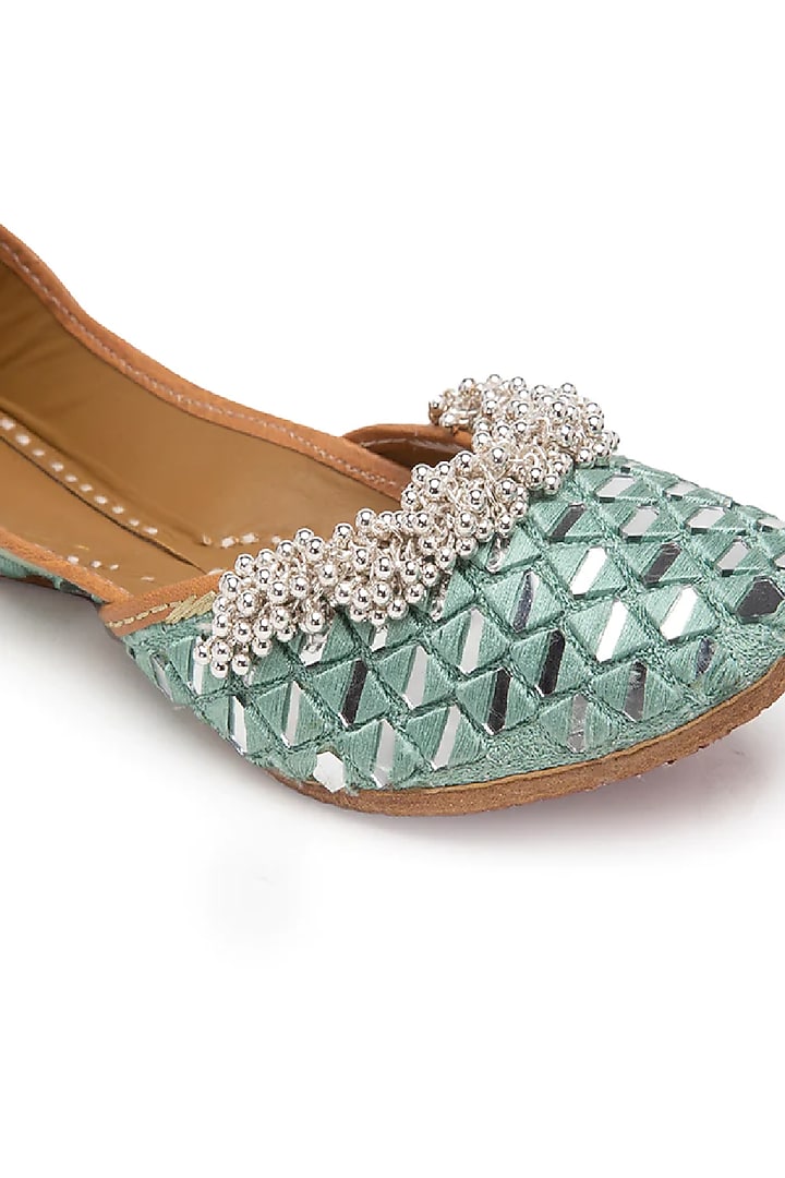 Mint Mirror Embellished Juttis by 5 Elements at Pernia's Pop Up Shop