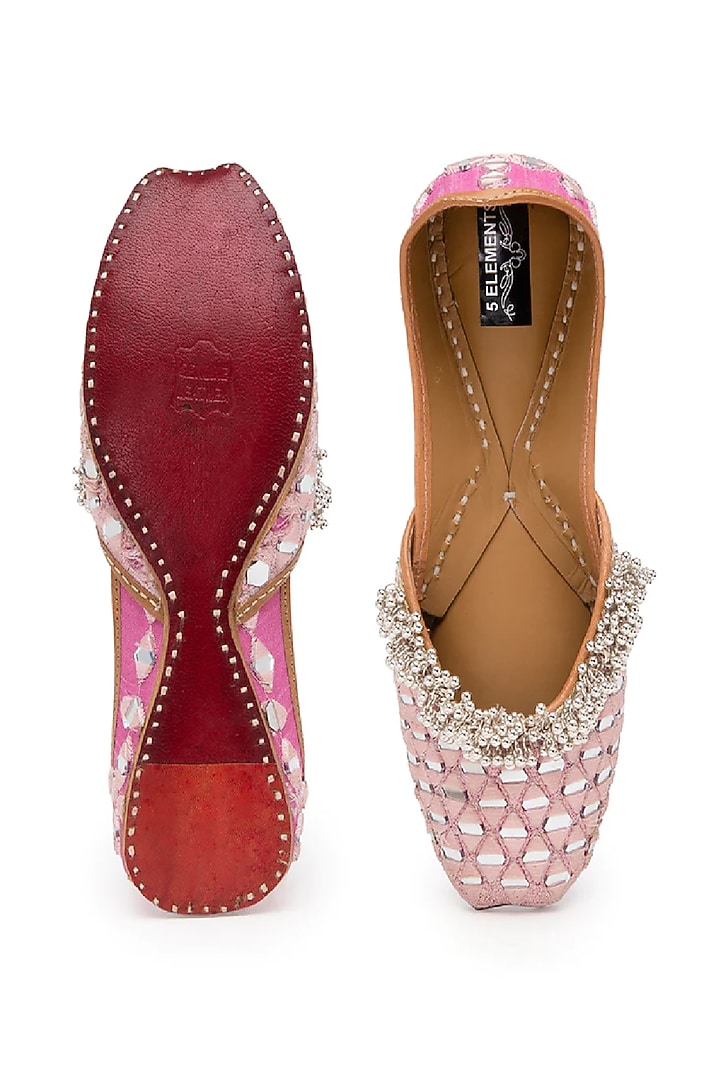 Pink Embroidered Juttis by 5 Elements at Pernia's Pop Up Shop