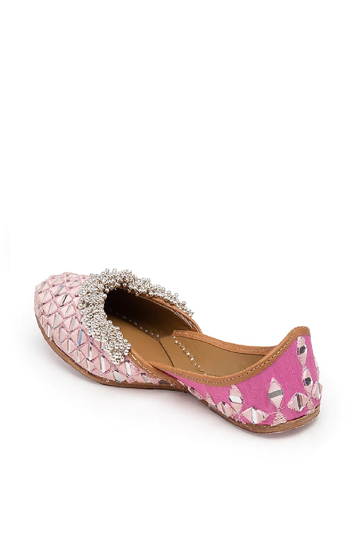 Pink Embroidered Juttis by 5 Elements at Pernia's Pop Up Shop