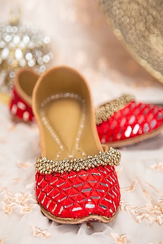 Red Embroidered Juttis by 5 Elements