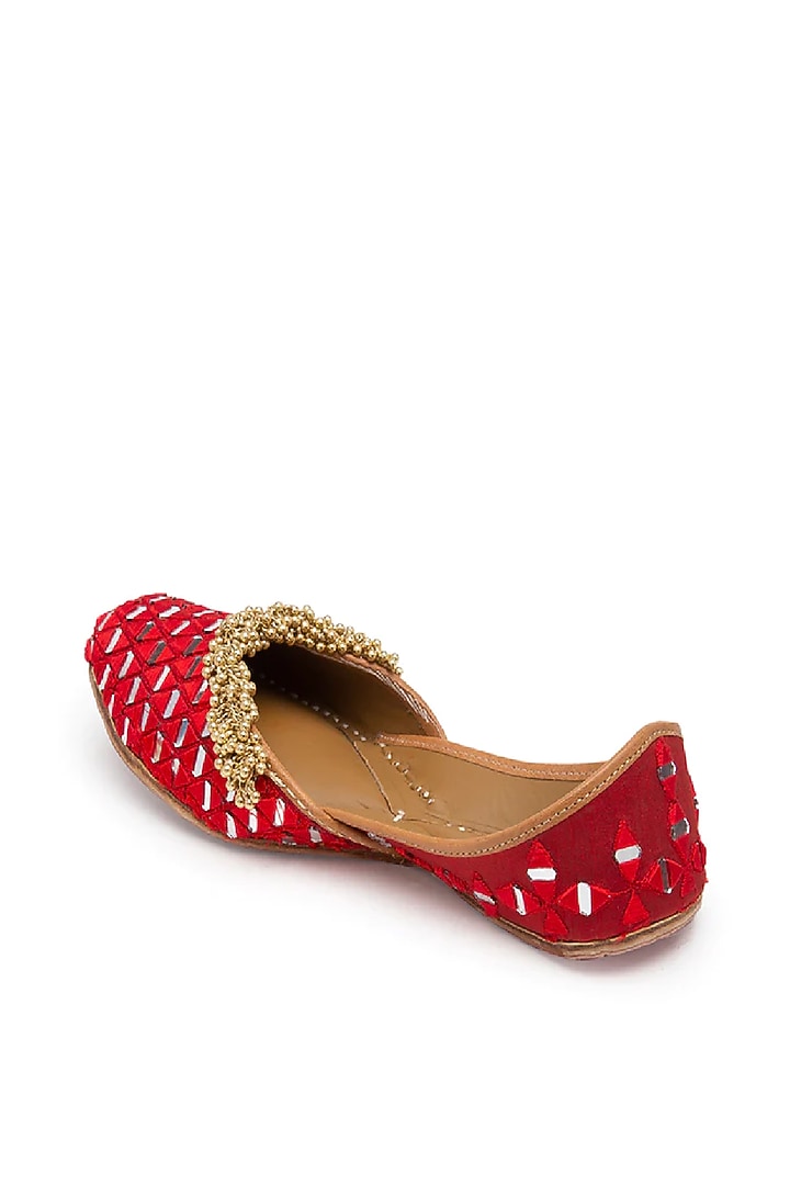 Red Embroidered Juttis by 5 Elements at Pernia's Pop Up Shop