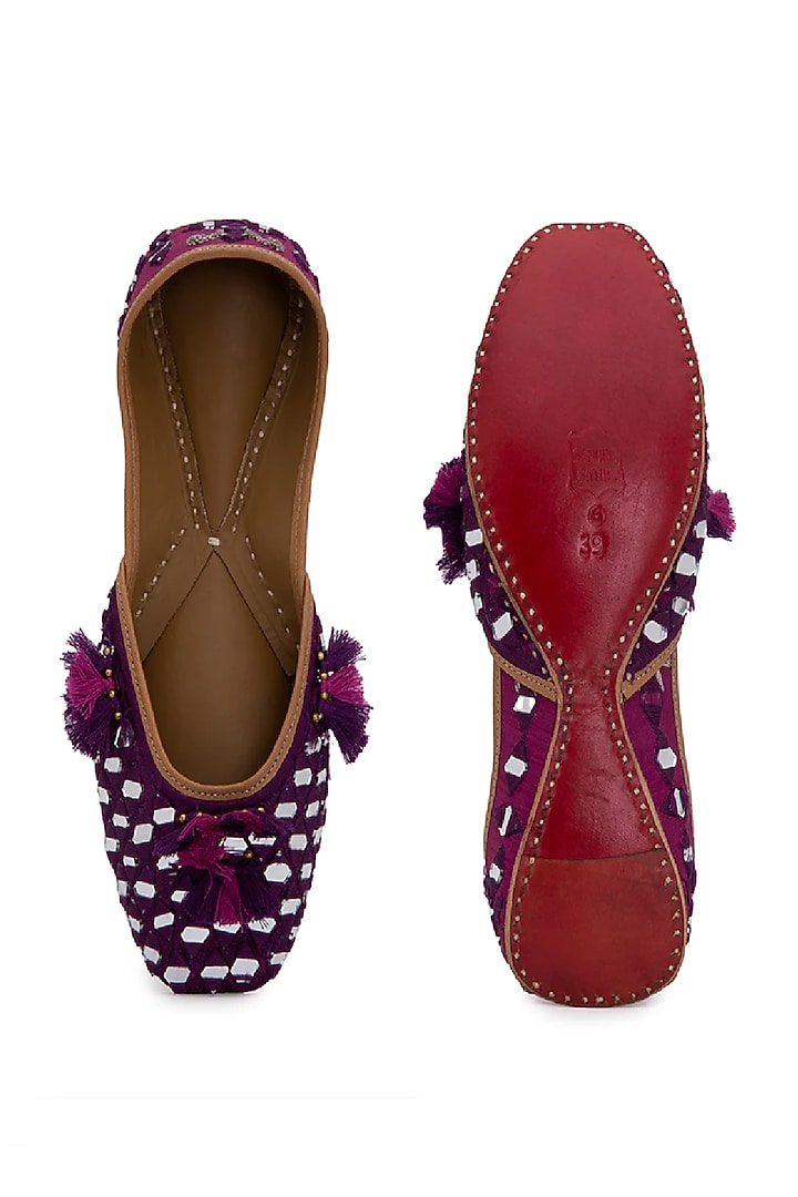Purple Embroidered Juttis by 5 Elements at Pernia's Pop Up Shop
