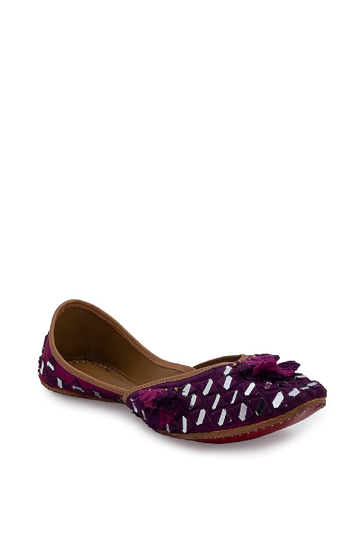 Purple Embroidered Juttis by 5 Elements at Pernia's Pop Up Shop