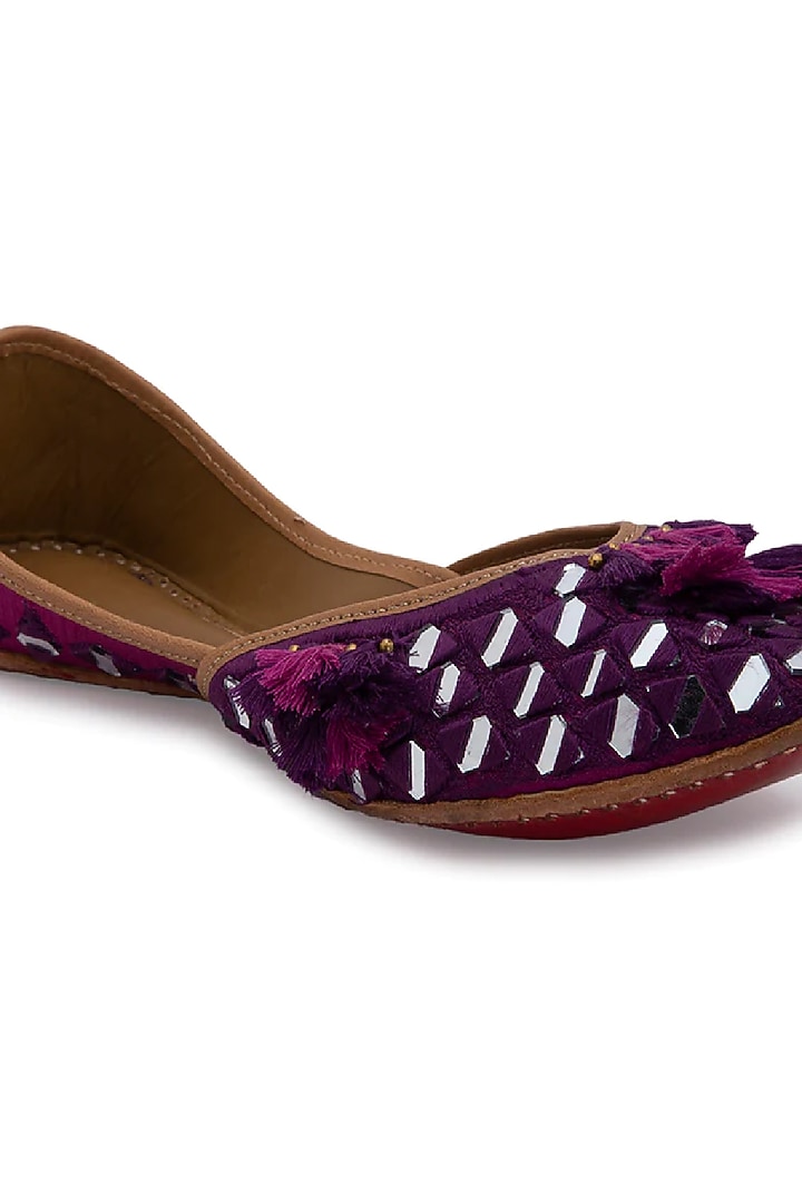 Purple Embroidered Juttis by 5 Elements at Pernia's Pop Up Shop